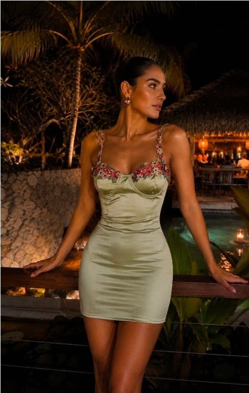 Fairy floral HOCO party bodycon dress Tinkerbell vibes green dress Size Medium